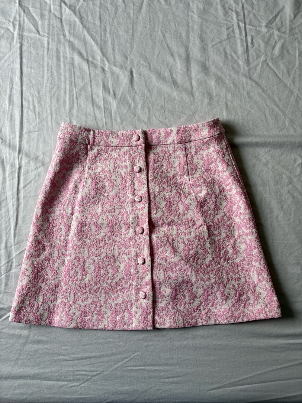 Pink Patterned Button-Front A-Line Skirt